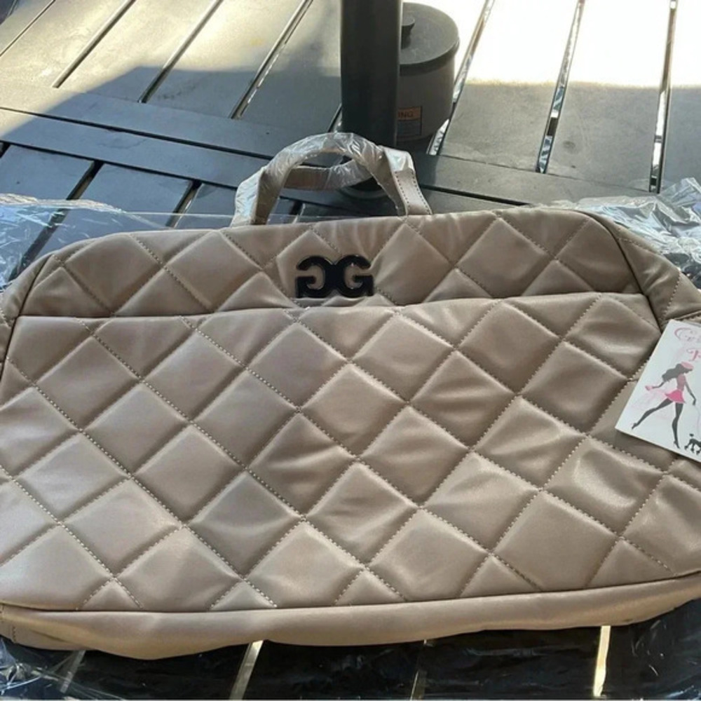 Gilda Paris Quilted Weekender Bag Taupe w/ Black Accents BNWT